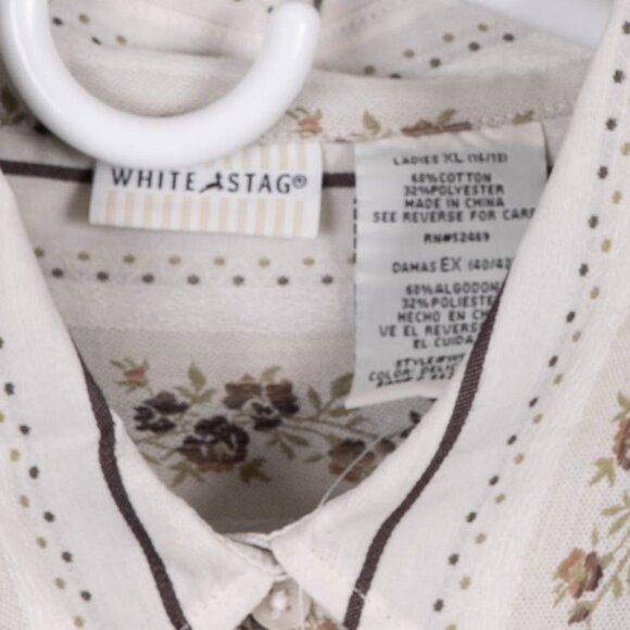 White Stag VTG Button Up Shirt XL 16 18 Womens NEW Striped Floral Green Beige - Picture 4 of 6